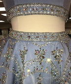 Sparkle Blue Two Pieces Beads Sequin Short Prom Homecoming Dresses