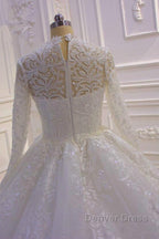 Sparkle Lace Ball Gowns High Neck Tull Long Sleevess Wedding Dresses