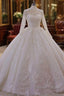 Sparkle Lace Ball Gown High Neck Tull Long Sleevess Wedding Dresses