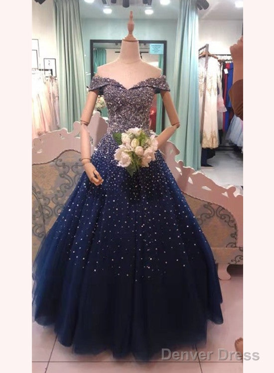 Sparkle Sequins Off Shoulder Tulle Long Prom Dress, Beautiful Sweet 16 Gown Main image