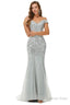 Sparkle Silver Mermaid Beaded Cap Sleeves Off The Shoulder Prom Dresses