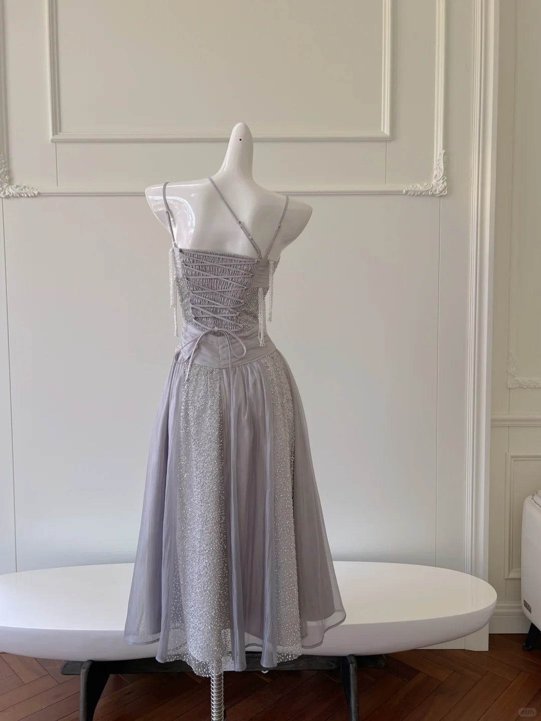 Sparkling A-Line Strap Sequined Tassel Tulle Long Prom Dresses Evening Dresses