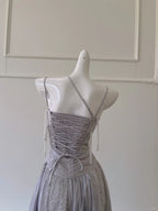 Sparkling A-Line Strap Sequined Tassel Tulle Long Prom Dresses Evening Dresses