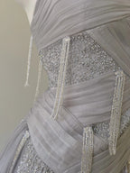 Sparkling A-Line Strap Sequined Tassel Tulle Long Prom Dresses Evening Dresses