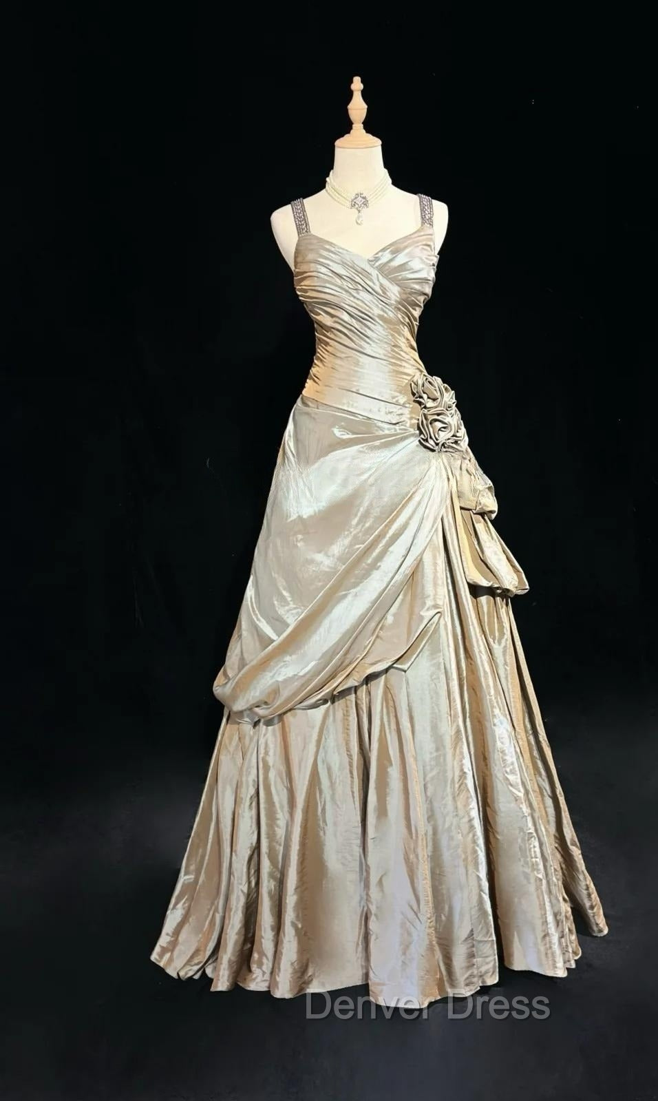 Sparkling A-Line V-Neck Satin Backless Long Prom Dresses Formal Evening Dresses Graduation Prom Dresses