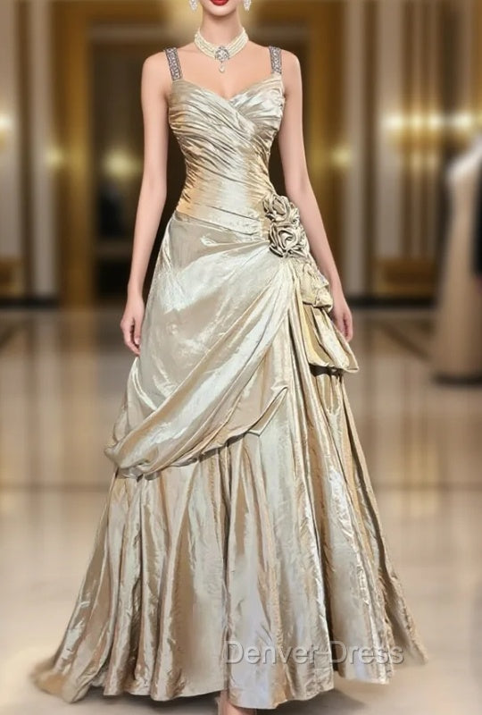 Sparkling A-Line V-Neck Satin Backless Long Prom Dresses Formal Evening Dresses Graduation Prom Dresses