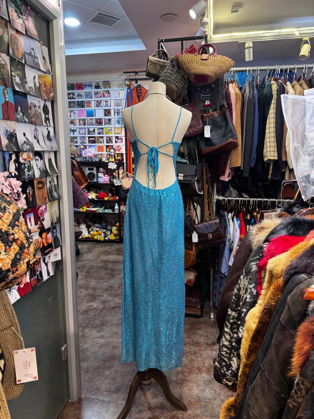 Sparkling Blue Crossback Sequined Long Prom Dresses