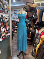 Sparkling Blue Crossback Sequined Long Prom Dresses