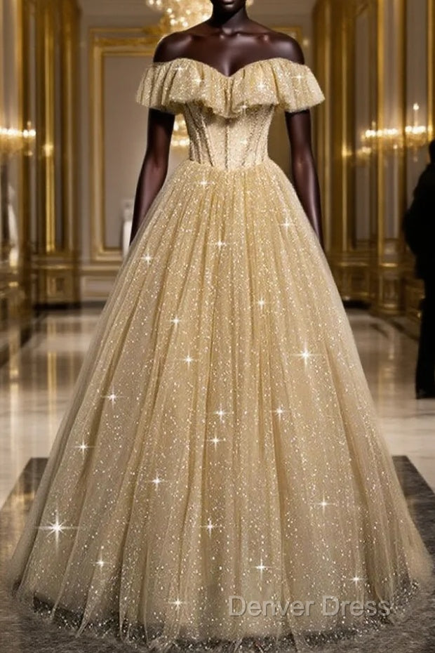 Sparkling Champagne Perspective High Neck Beaded Short Sleeved Ball Dresses Champagne A-Line/Princess Sparkling Sheer Backless Strap And Floor Length Ruffled Edge Evening Dresses Main image