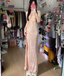 Sparkling Champagne Pink Halter Neck High Slit Sequined Long Prom Dresses Evening Dresses