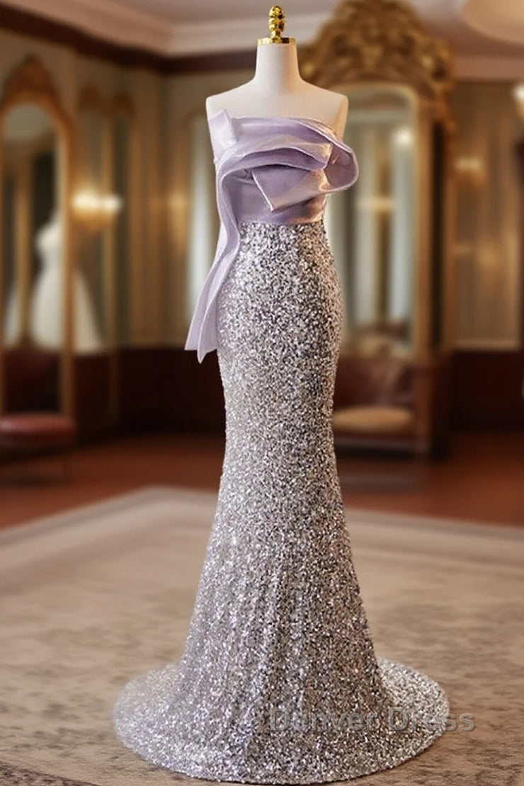 Sparkling Lavender Color Sleeveless Off Shoulder Sequin Prom Dress With Lavender Color Mermaid Backless Strap And Floor Length Prom Dresses Main image
