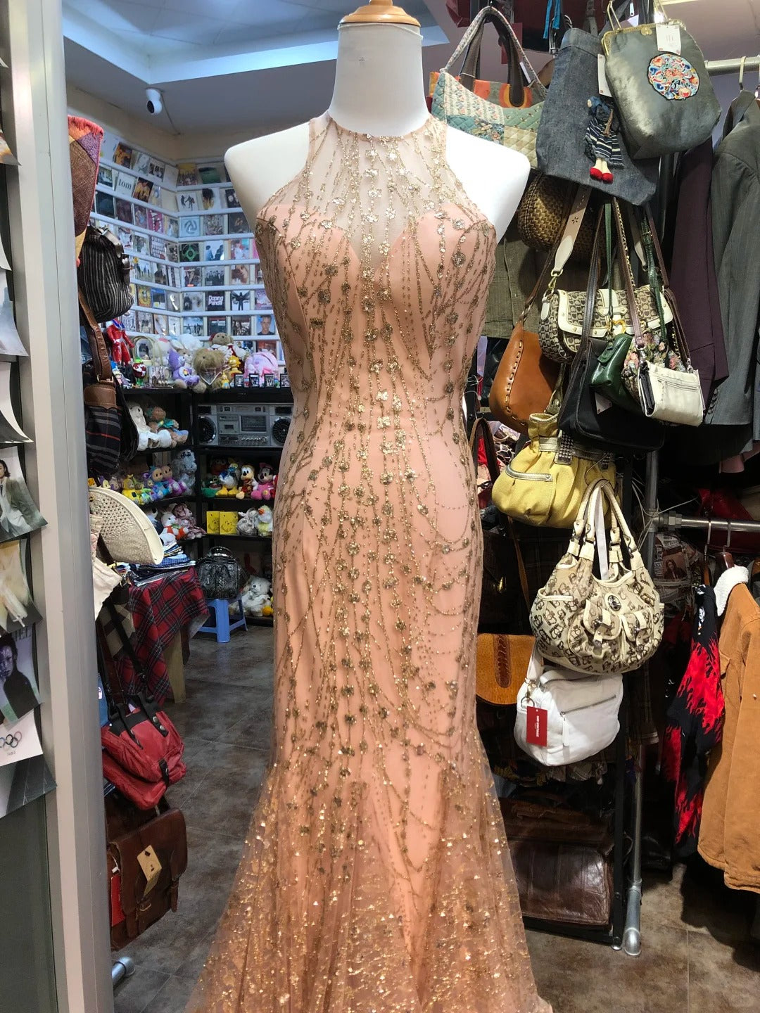 Sparkling Pink Mermaid Halter Neck Crossback Backless Tulle Long Prom Dresses Evening Dresses