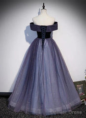 Sparkling Purple Gradient Tulle Off Shoulder A-Line Purple Evening Dress Prom Dress Elegant