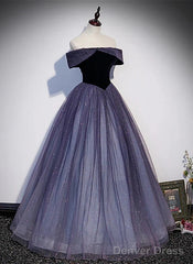 Sparkling Purple Gradient Tulle Off Shoulder A-Line Purple Evening Dress Prom Dress Elegant