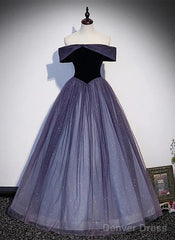 Sparkling Purple Gradient Tulle Off Shoulder A-Line Purple Evening Dress Prom Dress Elegant