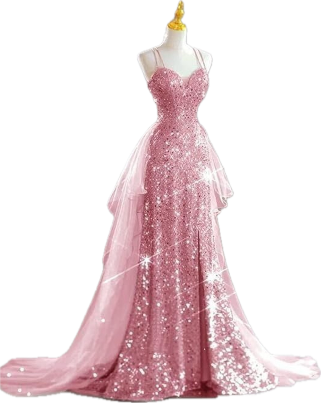 Sparkling Rose Gold Mermaid Slit Train Sequined Prom Dresses Evening Dresses