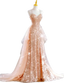 Sparkling Rose Gold Mermaid Slit Train Sequined Prom Dresses Evening Dresses