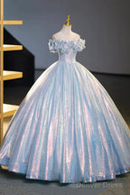 Sparkling Tulle Sequins Long Floor Length Prom Dress, Beautiful Off The Shoulder Prom Dresses