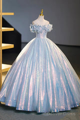 Sparkling Tulle Sequins Long Floor Length Formal Dress, Beautiful Off The Shoulder Evening Dress