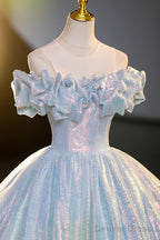 Sparkling Tulle Sequins Long Floor Length Formal Dress, Beautiful Off The Shoulder Evening Dress