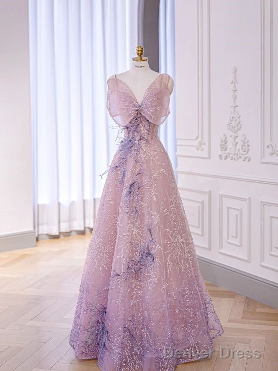 Sparkly A Line Straps Pink Sequin Long Prom Dress Main image