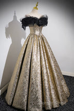 Sparkly Black And Gold Glitter Prom Dresses Ball Gown, Off The Shoulder Evening Party Dresses