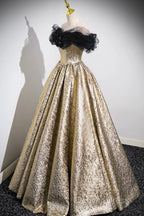 Sparkly Black And Gold Glitter Prom Dresses Ball Gown, Off The Shoulder Evening Party Dresses