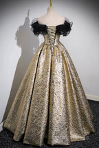 Sparkly Black And Gold Glitter Prom Dresses Ball Gown, Off The Shoulder Evening Party Dresses