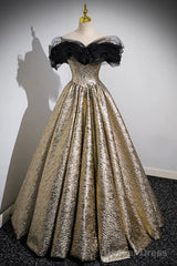 Sparkly Black And Gold Glitter Prom Dresses Ball Gown, Off The Shoulder Evening Party Dress