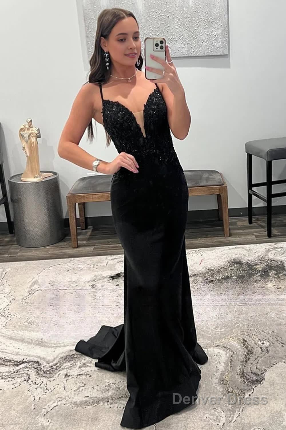 Sparkly Black Mermaid Long Prom Dresses with Sequins