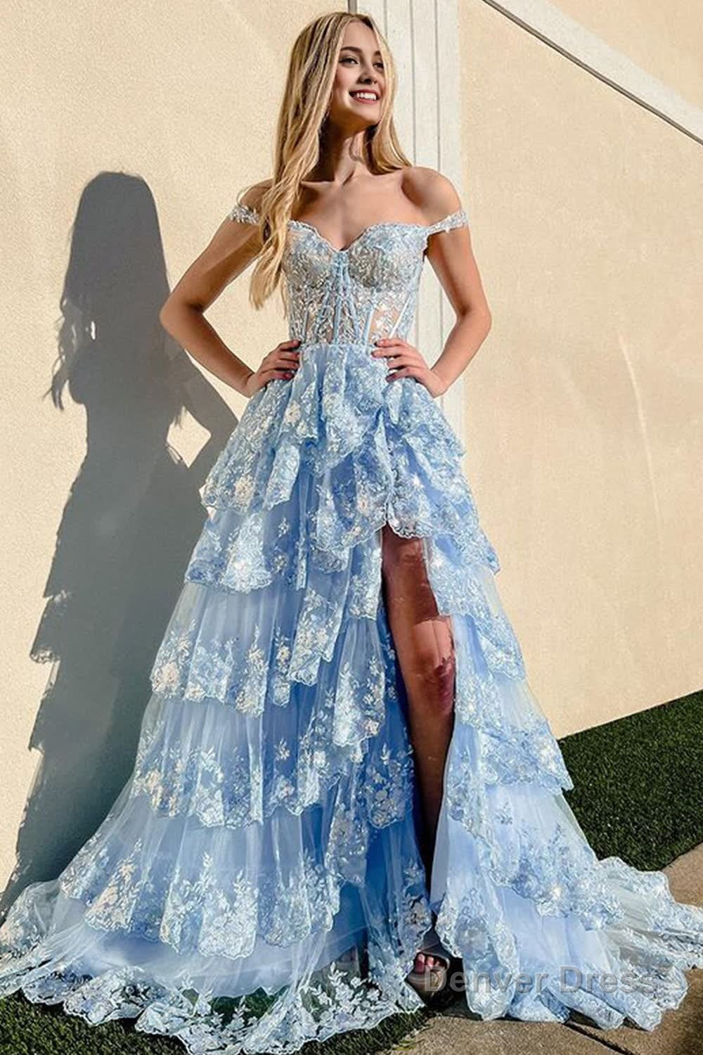 Sparkly Black Off The Shoulder Tiered Corset Prom Dresses