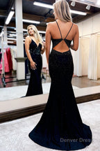 Sparkly Black Sequins Open Back Long Prom Dresses