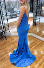 Sparkly Blue Corset Sequins Mermaid Long Prom Dress