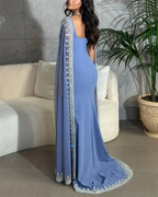 Sparkly Blue Prom Dress Cape Long Mermaid Prom Dress Prom Dress Wedding Dresses