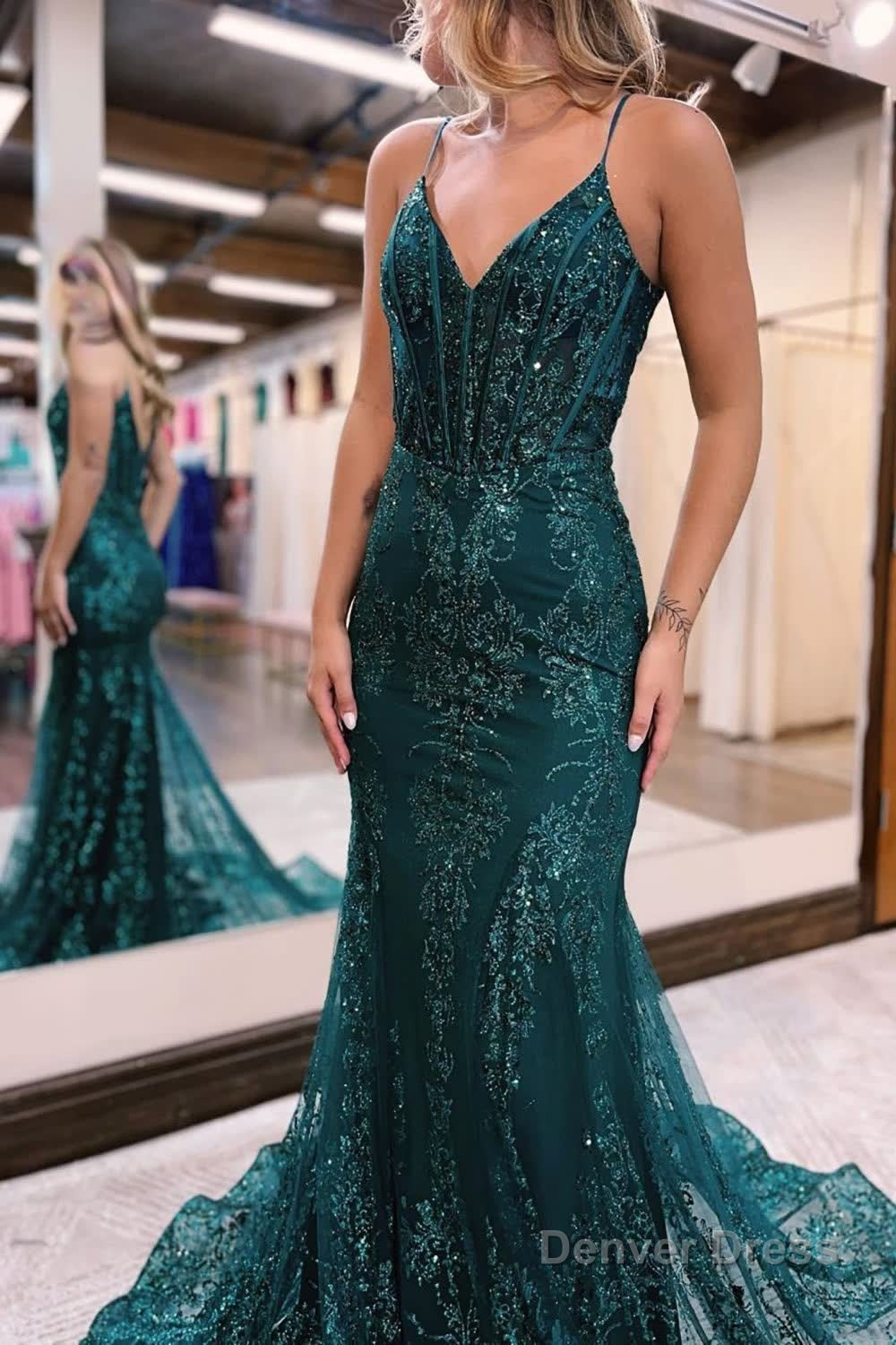 Sparkly Dark Green Mermaid Sequin Long Prom Dresses