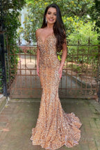 Sparkly Dark Green Sequins Mermaid Sweetheart Long Prom Dresses