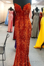 Sparkly Dark Green Sequins Mermaid Sweetheart Long Prom Dresses