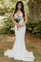 Sparkly Dark Green Sequins Mermaid Sweetheart Long Prom Dresses