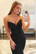 Sparkly Dark Green Sequins Mermaid Sweetheart Long Prom Dresses