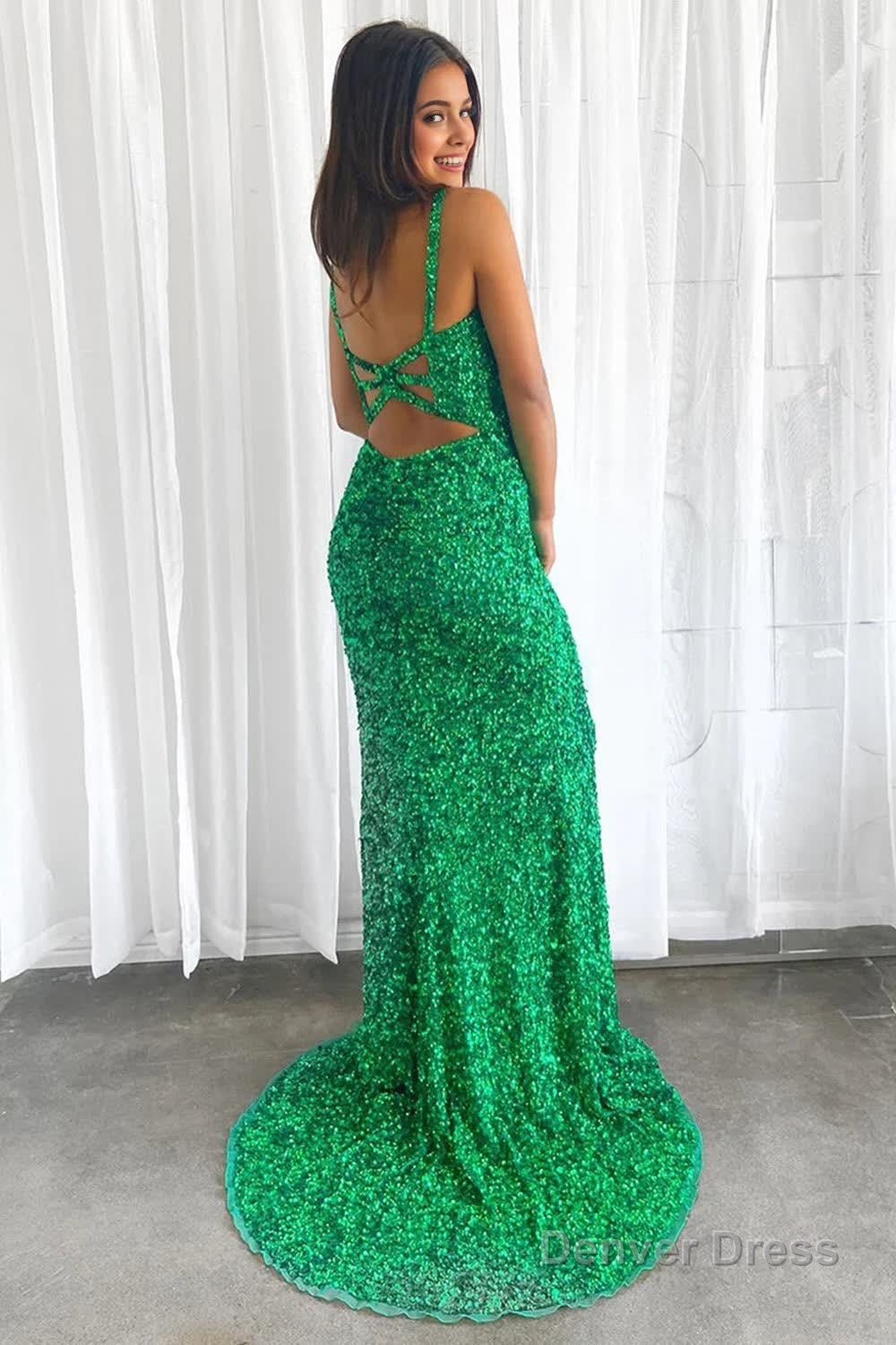Sparkly Green Mermaid Sequin Long Prom Dress Secondary image