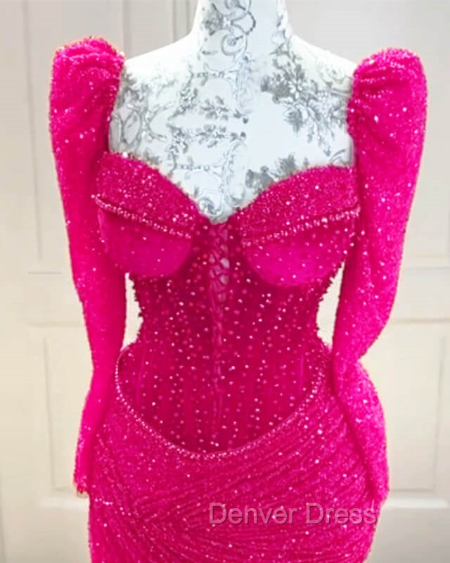 Sparkly Hot Pink Bodycon Homecoming Dresses Secondary image
