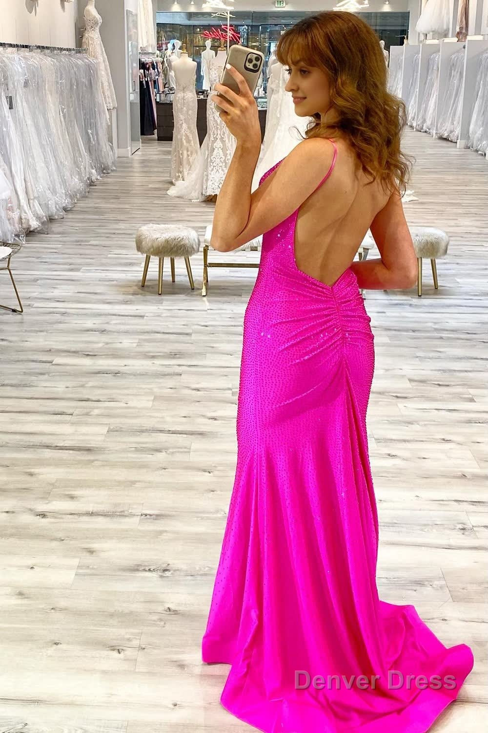 Sparkly Hot Pink Mermaid Sequins Long Prom Dress with Slit Secondary image