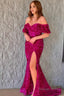 Sparkly Hot Pink Sequins Mermaid Long Prom Dresses with Slit