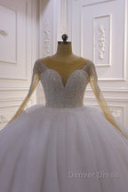 Sparkly Jewel Sequined Long Sleevess Princess Wedding Dresses