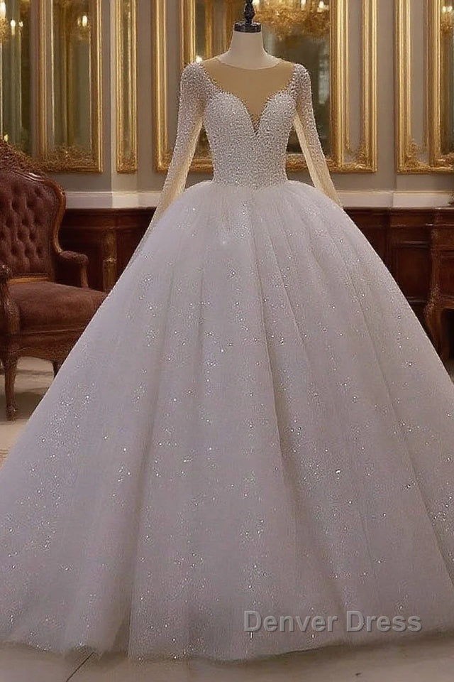 Sparkly Jewel Sequined Long Sleevess Princess Wedding Dresses Main image