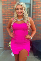Sparkly Lace Up Back Sequins Fuchsia Tight Short Homecoming Dresses