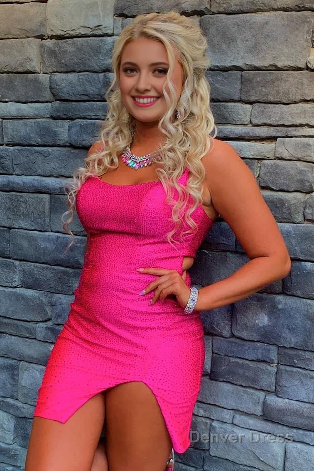 Sparkly Lace Up Back Sequins Fuchsia Tight Short Homecoming Dresses