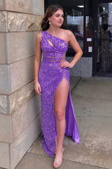 sparkly lilac sequins cut out long prom dress