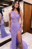 Sparkly Lilac Sequins Cut Out Long Prom Dresses
