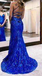 Sparkly Mermaid Backless Hot Pink Sequins Long Prom Dresses